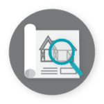 Icon of a magnifying glass looking at a map to represent assessment